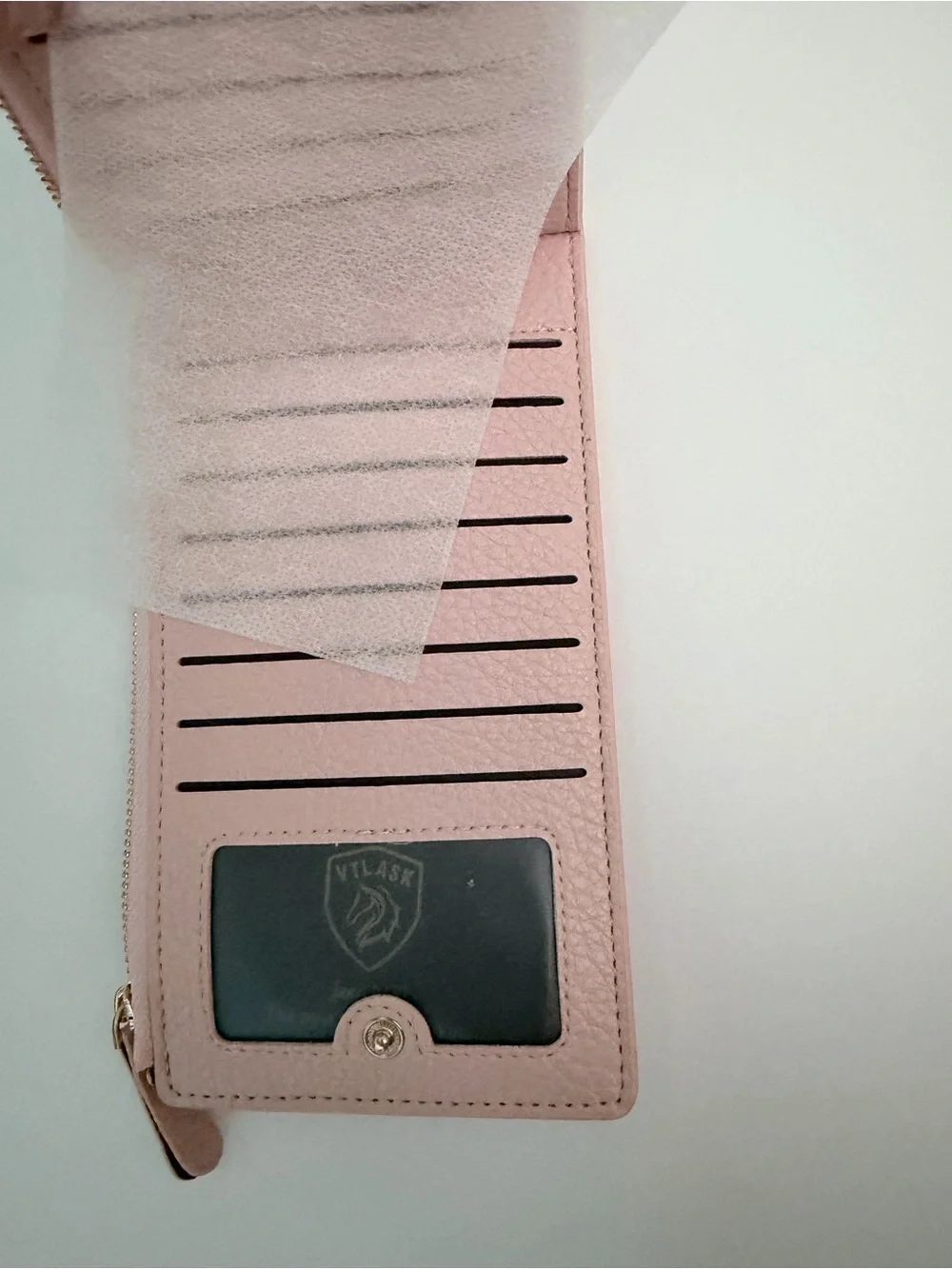 VILA Blush Pink Zip Wallet with Gold Accent